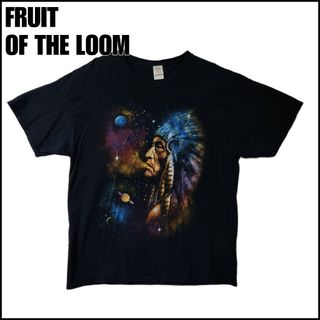 フルーツオブザルーム(FRUIT OF THE LOOM)のネイティブアメリカン デザインTシャツ　宇宙　黒　サイズXL(Tシャツ/カットソー(半袖/袖なし))