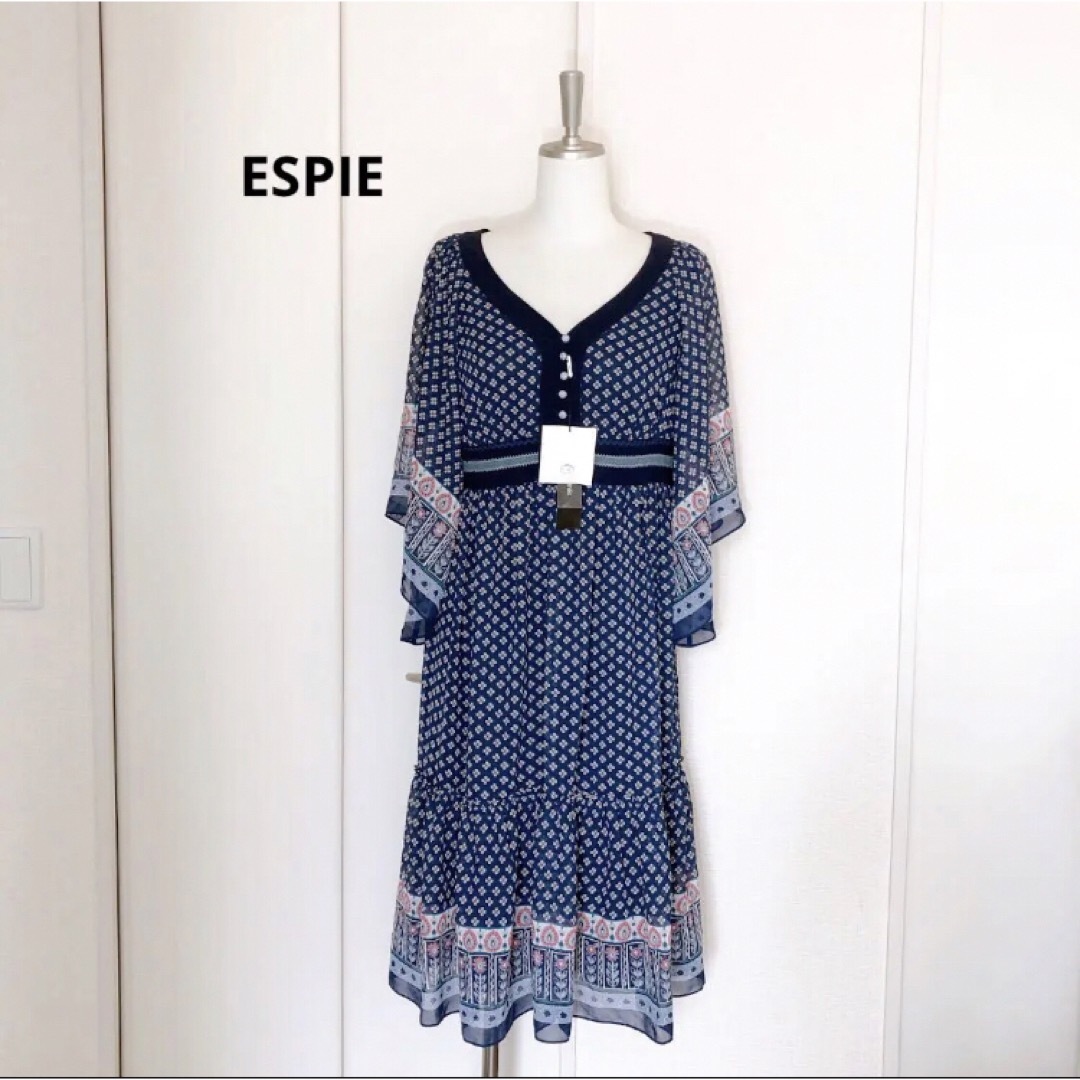 新品　ESPIE エスピエ　レース　フレア　シフォン　ワンピース　花柄　38