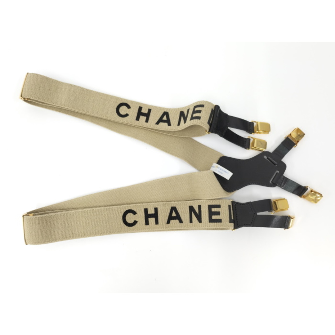 CHANEL - CHANEL サスペンダー キャンバス レザー ベージュ CHANEL - CHANEL サスペンダー キャンバス レザー ベージュ