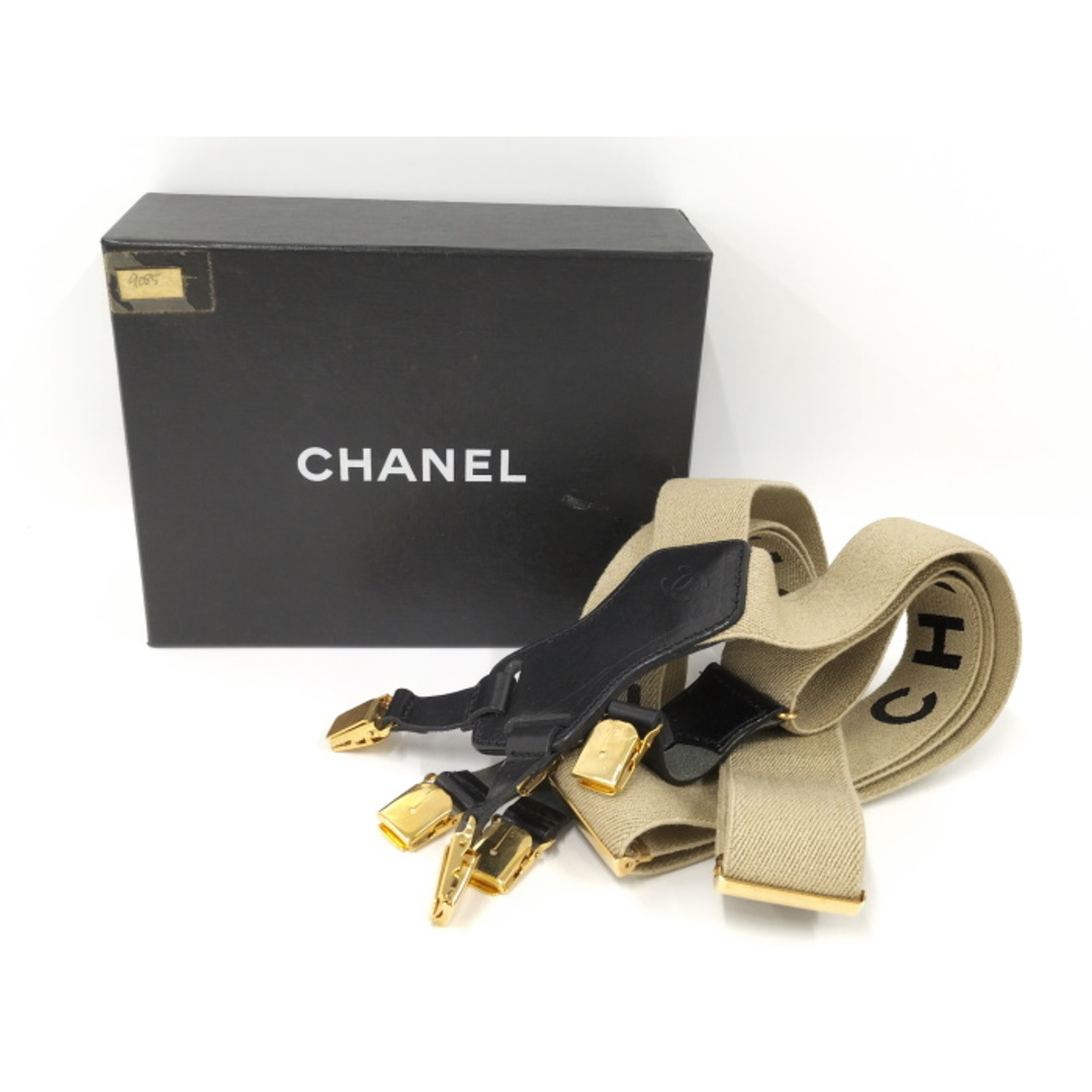 CHANEL - CHANEL サスペンダー キャンバス レザー ベージュ CHANEL - CHANEL サスペンダー キャンバス レザー ベージュ