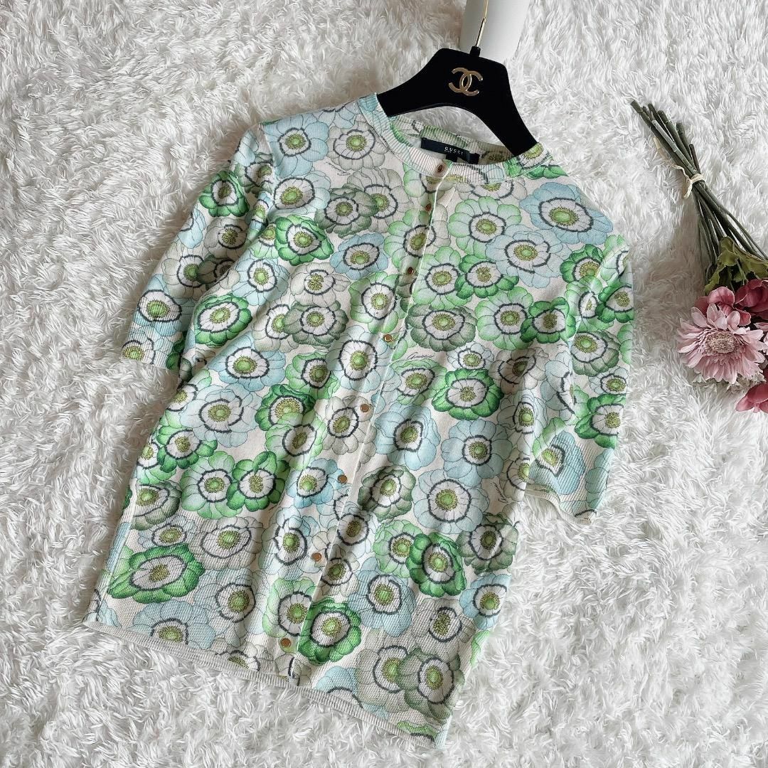 ☘️GUCCI◆フラワー総柄カーディガン カシミヤ100% フローラ 花柄