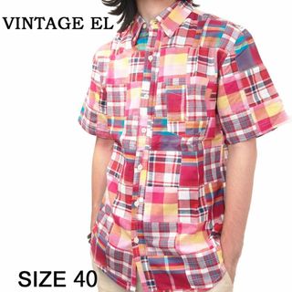 ヴィンテージイーエル(VINTAGE EL)の新品 VINTAGE EL コットン パッチワーク チェック柄半袖シャツ 40(Tシャツ/カットソー(半袖/袖なし))