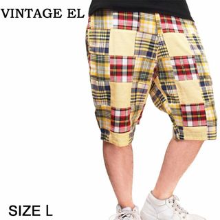 ヴィンテージイーエル(VINTAGE EL)の新品 VINTAGE EL パッチワーク チェックショートパンツ イエロー L(ショートパンツ)