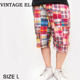 ヴィンテージイーエル(VINTAGE EL)の新品 VINTAGE EL パッチワーク チェックショートパンツ レッド L(ショートパンツ)