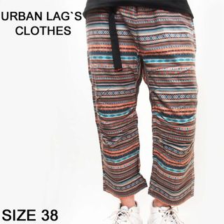 新品 URBAN LAG`S ネイティブ柄クロップドパンツ ブルー 38(その他)