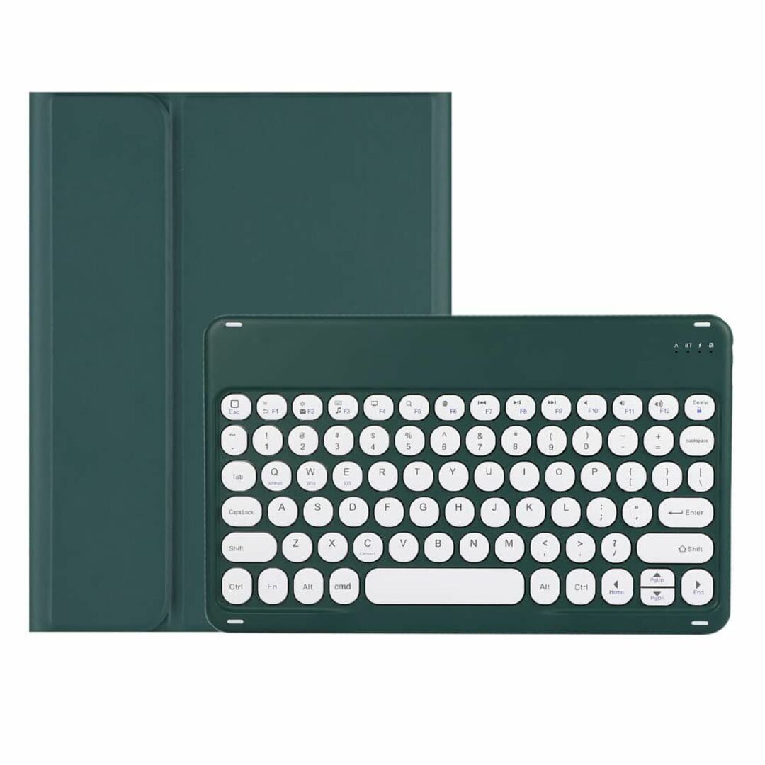 【色: 深緑】丸いキー iPad9 iPad8 iPad7 キーボードケース ペ
