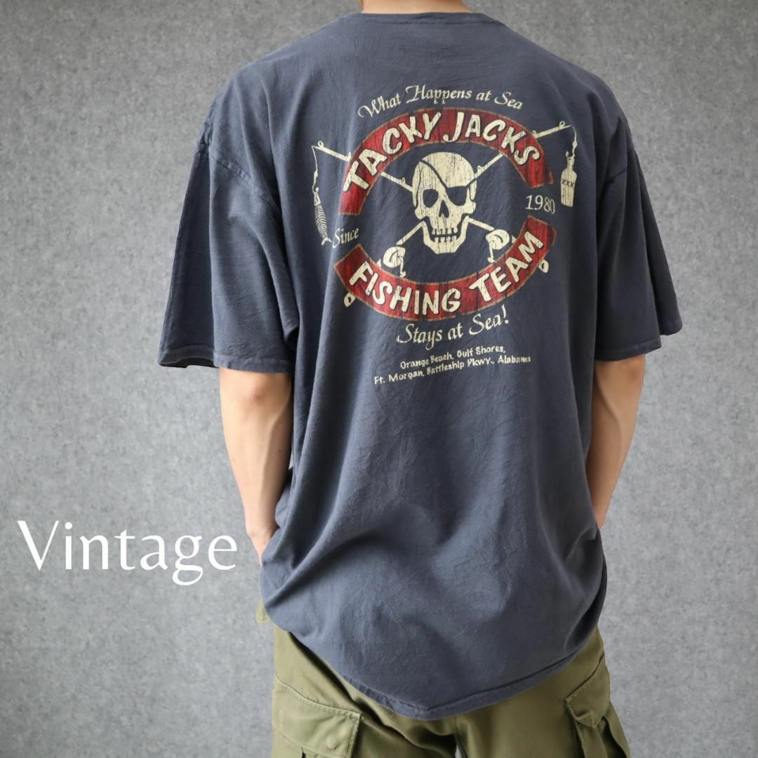 【vintage】ジョリー・ロジャー 髑髏 プリント ルーズ Tシャツ XL