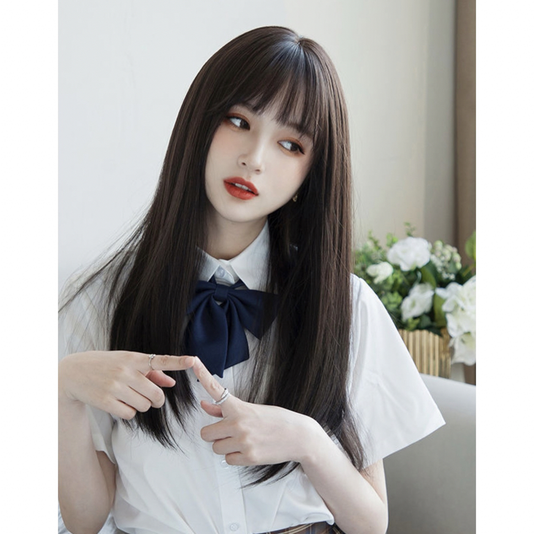ウィッグ 女性用 ロングストレートヘア かわいい JK 女の子 ブラックの