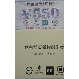 スシロー　株主優待券　2200円分(フード/ドリンク券)