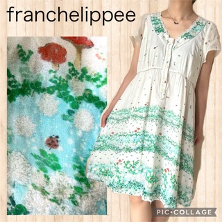 フランシュリッペ(franche lippee)のフランシュリッペ 花柄 ワンピース　シロツメクサ　クローバー　キノコ　テントウ虫(ひざ丈ワンピース)