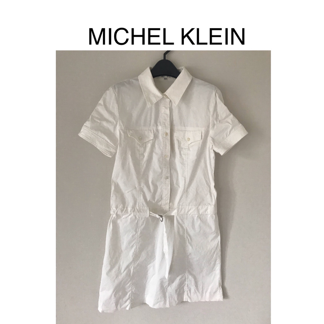 MICHEL KLEIN(ミッシェルクラン)のMK MICHEL KLEIN ストレッチ　ウエストマーク　白 レディースのワンピース(ひざ丈ワンピース)の商品写真