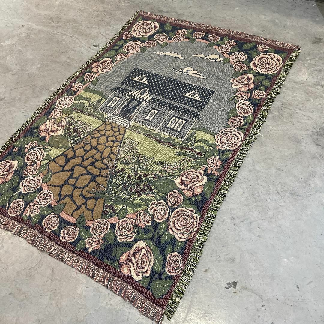 シルバー金具 薔薇 花 家 マルチカバー ソファーカバー ビンテージラグ
