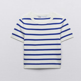 ザラ(ZARA)のZARA 完売品 ボーダートップス ベーシッククロップドニットトップス(Tシャツ(半袖/袖なし))