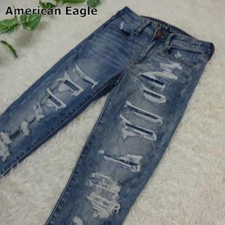 アメリカンイーグル(American Eagle)のアメリカンイーグル　ハイライズジェギング　クラッシュ加工ストレッチスキニーUS2(デニム/ジーンズ)