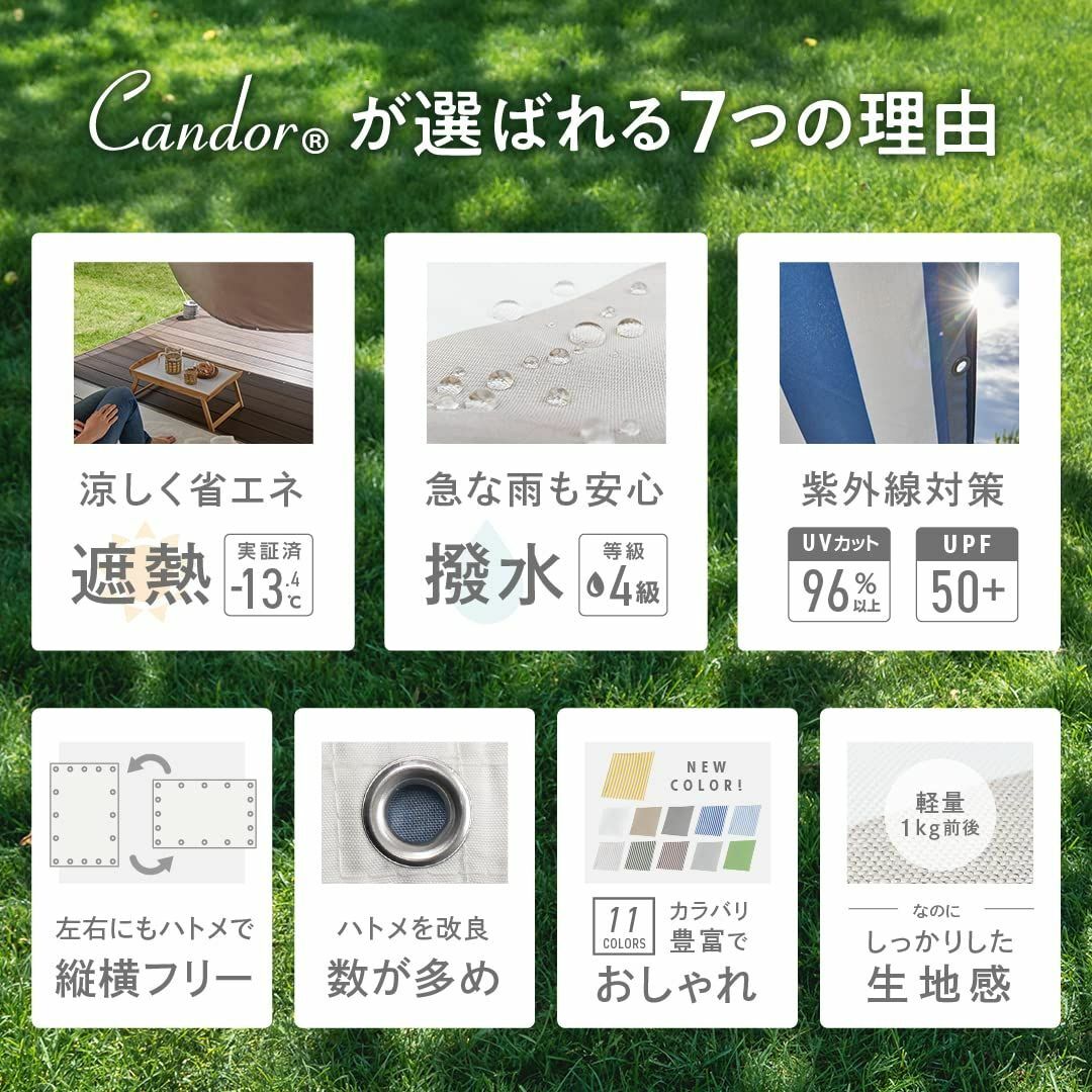 【色: ネイビー【ストライプ】】Candor® オーニング シェード 撥水 バル 7