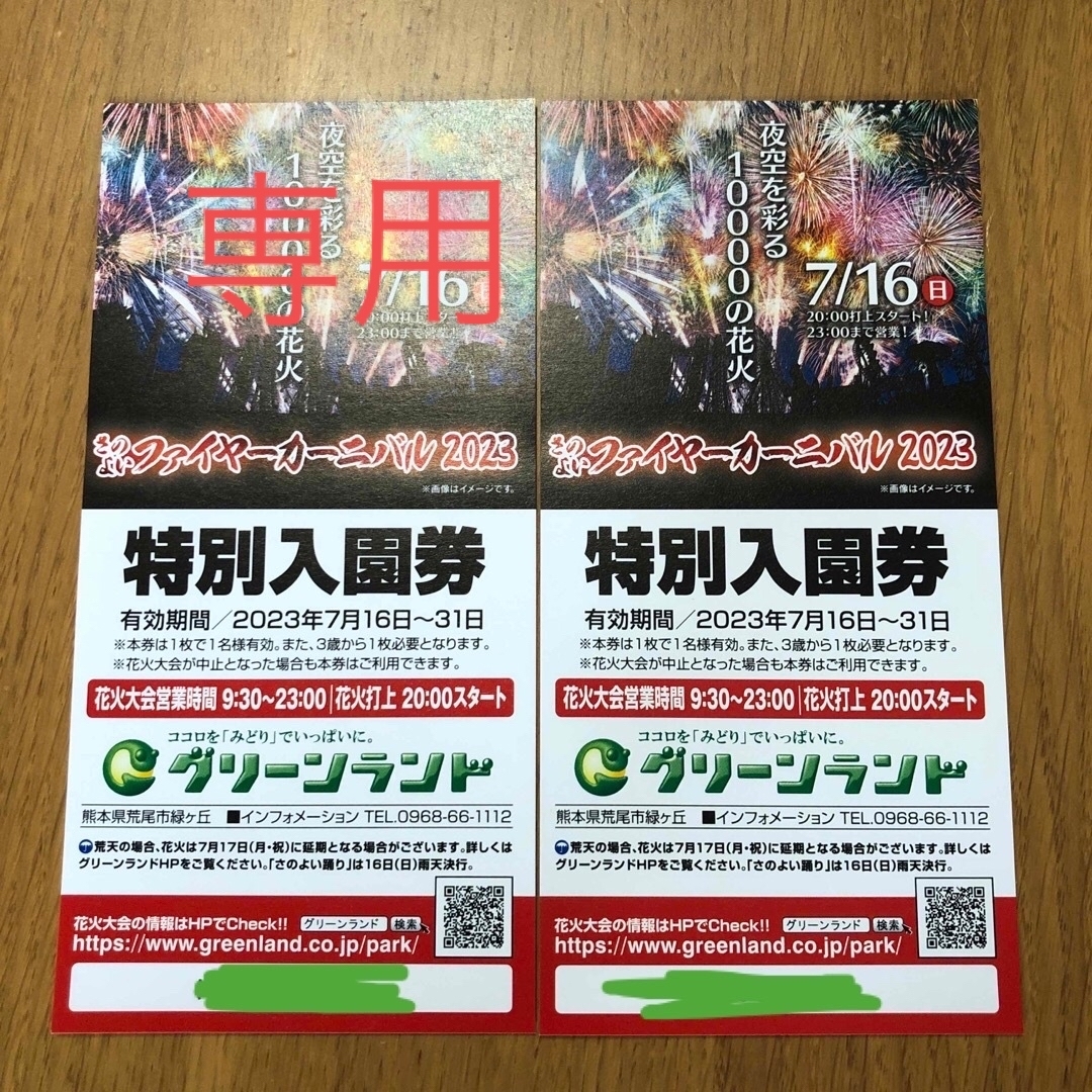 みる⭐︎様 専用熊本県 グリーンランド ファイヤーカーニバル 特別入場 ...