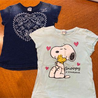 エフオーキッズ(F.O.KIDS)の110 半袖Tシャツ 2枚セット 水色 ハート 花柄 スヌーピー デニム風(Tシャツ/カットソー)