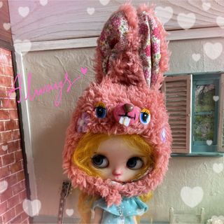 くまさん帽子 サーモンピンク【ネオ ブライス】被り物 アニマル帽子