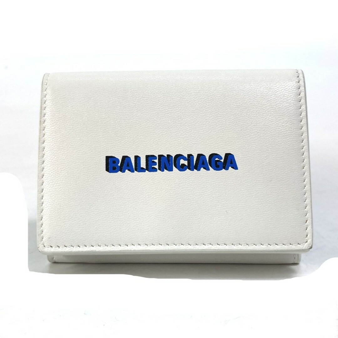 バレンシアガ BALENCIAGA ロゴ ミニウォレット 594312 3つ折り財布 レザー ホワイト