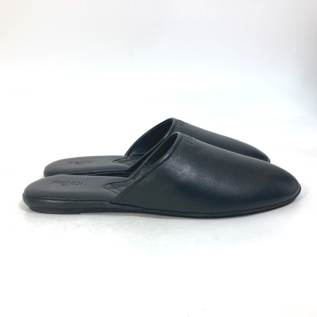 フェンディ FENDI ロゴ スリッパ 室内 ルームシューズ 靴 フラット 靴その他 レザー ブラック 美品