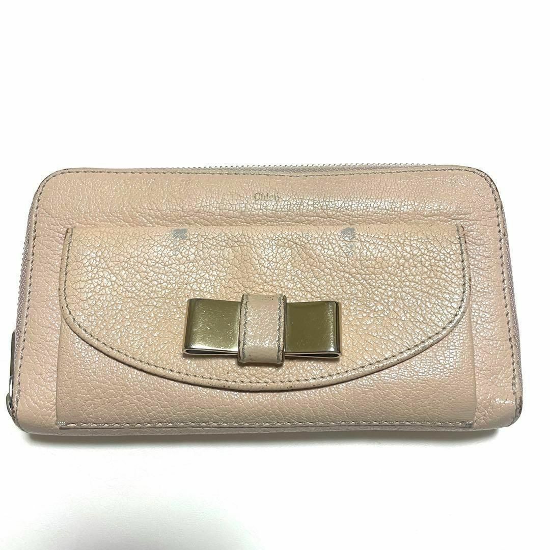 Chloe クロエ 長財布 本革 ベビーピンク ピンクベージュ リボン ラウンド | フリマアプリ ラクマ