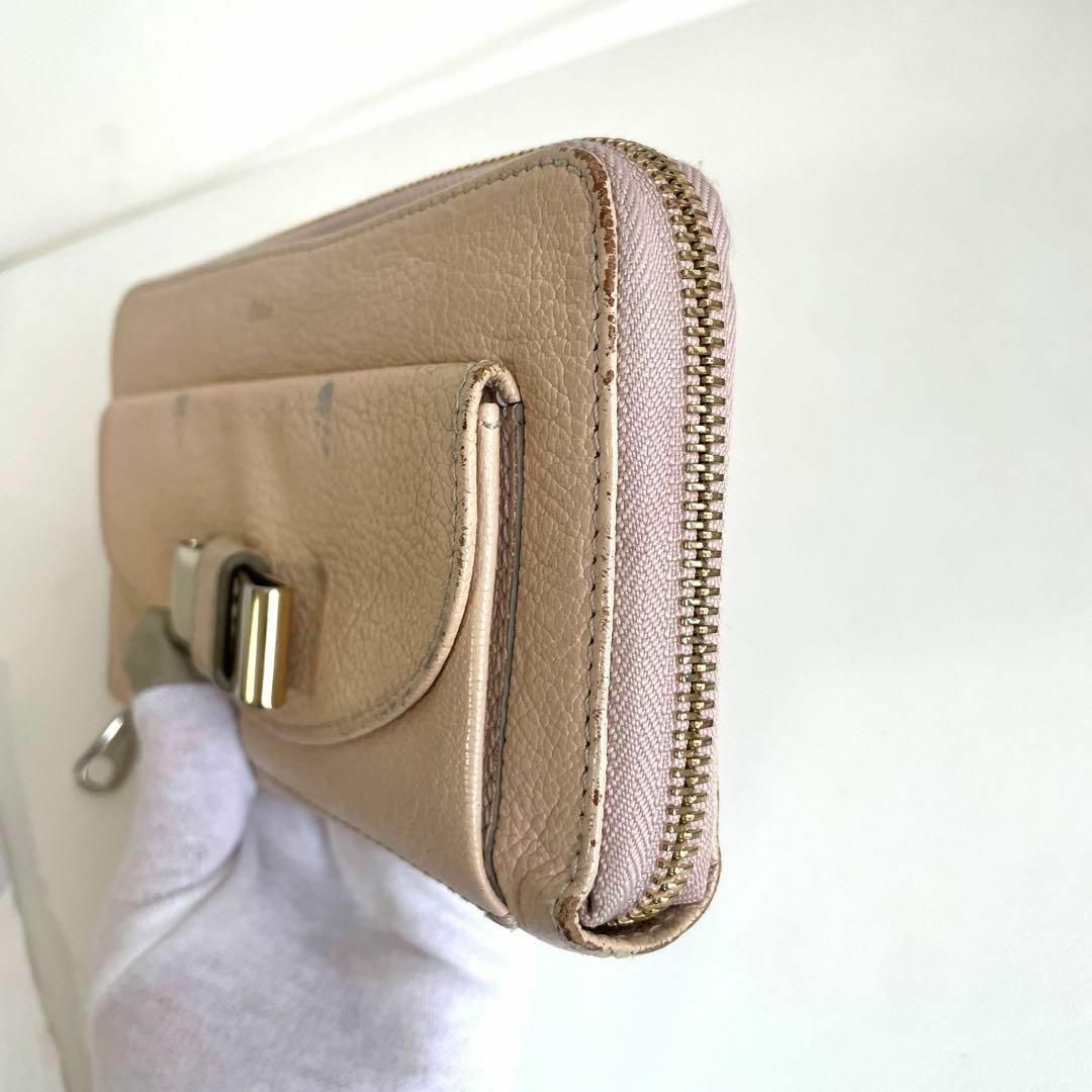 Chloe クロエ 長財布 本革 ベビーピンク ピンクベージュ リボン ラウンド
