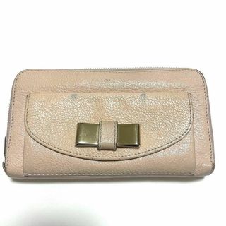 クロエ(Chloe)のChloe クロエ　長財布　本革　ベビーピンク　ピンクベージュ　リボン　ラウンド(財布)