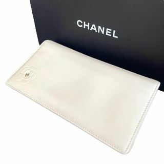 桜 印 CHANEL シャネル カメリア 長財布 白 ホワイト 折り財布