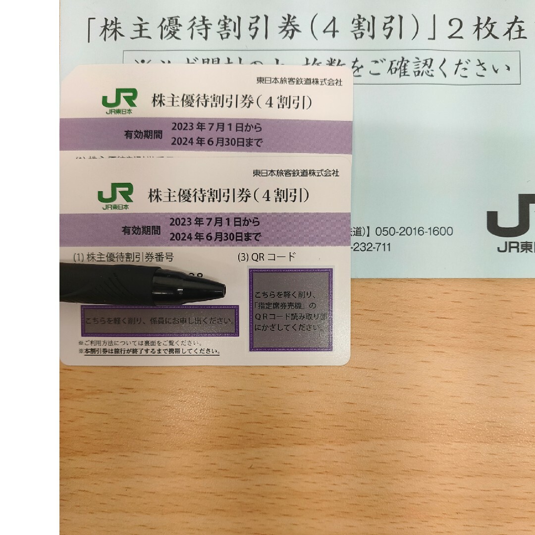 JR東日本旅客鉄道株式会社、株主優待割引券　2枚