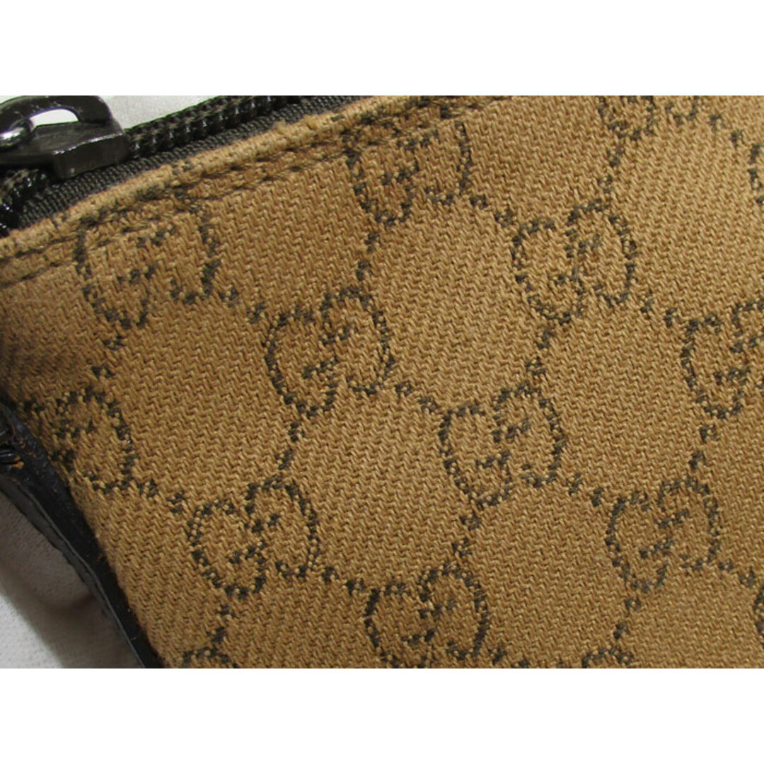 GUCCI アクセサリーポーチ ハンドバッグ GGキャンバス レザー ブラウン系