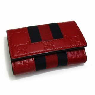 グッチ(Gucci)のGUCCI 6連キーケース ウェブ シェリーライン グッチシマ レザー レッド(キーケース)