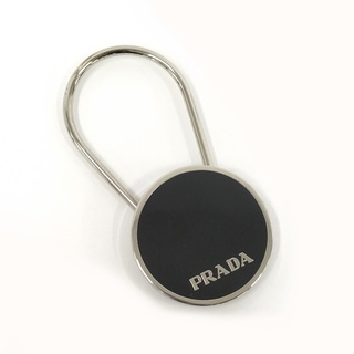 プラダ(PRADA)のPRADA キーリング キーホルダー 丸型 ロゴ チャーム メッキ ブラック(その他)