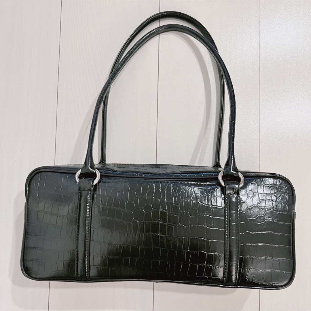 濱野皮革工藝/HAMANO(ハマノヒカクコウゲイ)の濱野 HAMANO レジェクロコ　黒 レディースのバッグ(ハンドバッグ)の商品写真