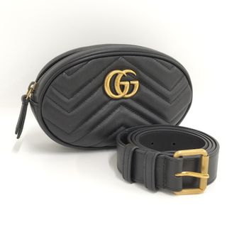 グッチ(Gucci)のGUCCI ボディバッグ ポーチ ハート GGマーモント レザー ブラック(ボディバッグ/ウエストポーチ)