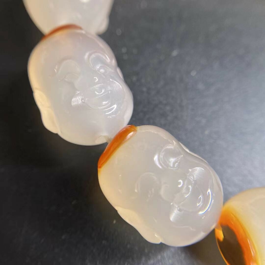 精品!原鉱 極上の氷種瑪瑙玉髓 達洛天珠 鴻運當頭 弥勒仏布袋様