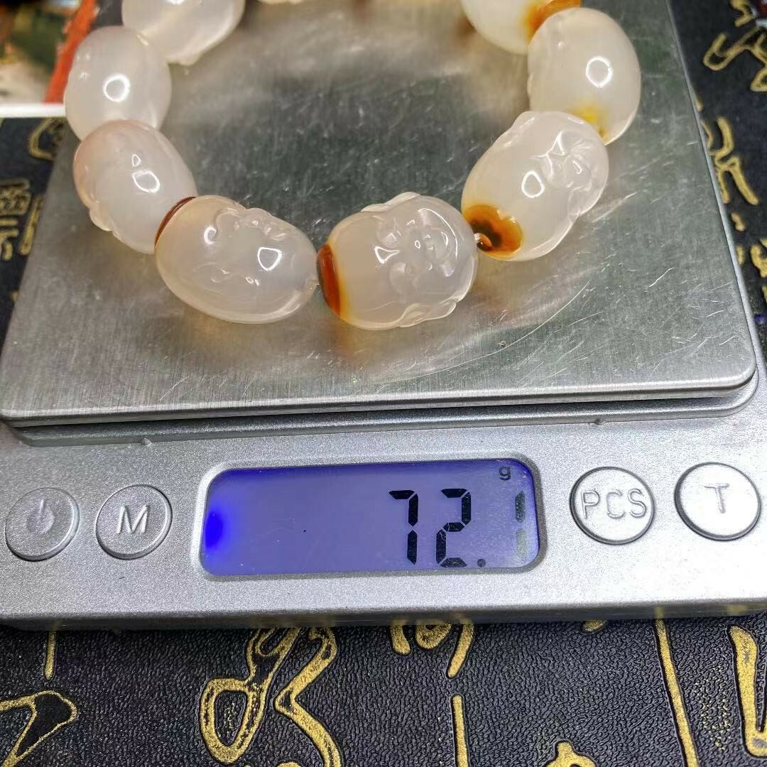 精品!原鉱 極上の氷種瑪瑙玉髓 達洛天珠 鴻運當頭 弥勒仏布袋様