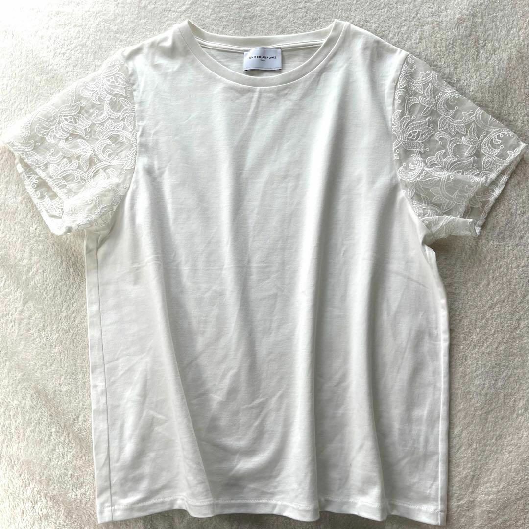 極美品 ユナイテッドアローズ レースTシャツ トップス 白ホワイト 綿 コットン