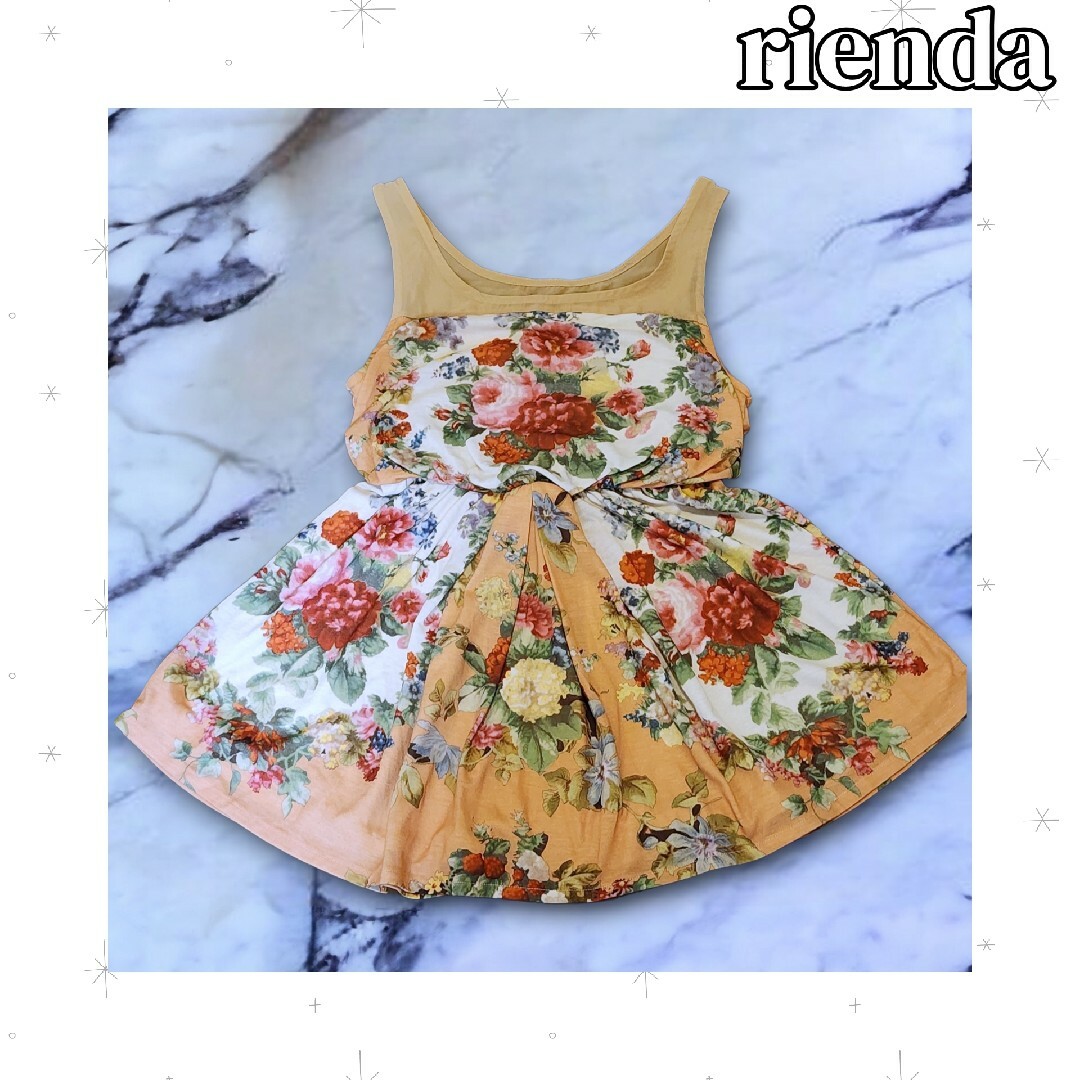 rienda(リエンダ)のrienda*花柄*ワンピース*ノースリーブ*オレンジ*バラ*ローズ レディースのワンピース(ミニワンピース)の商品写真