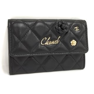 シャネル(CHANEL)のCHANEL カードケース カメリア レザー ラムスキン ブラック AP0054(名刺入れ/定期入れ)