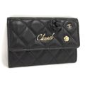 CHANEL カードケース カメリア レザー ラムスキン ブラック AP0054