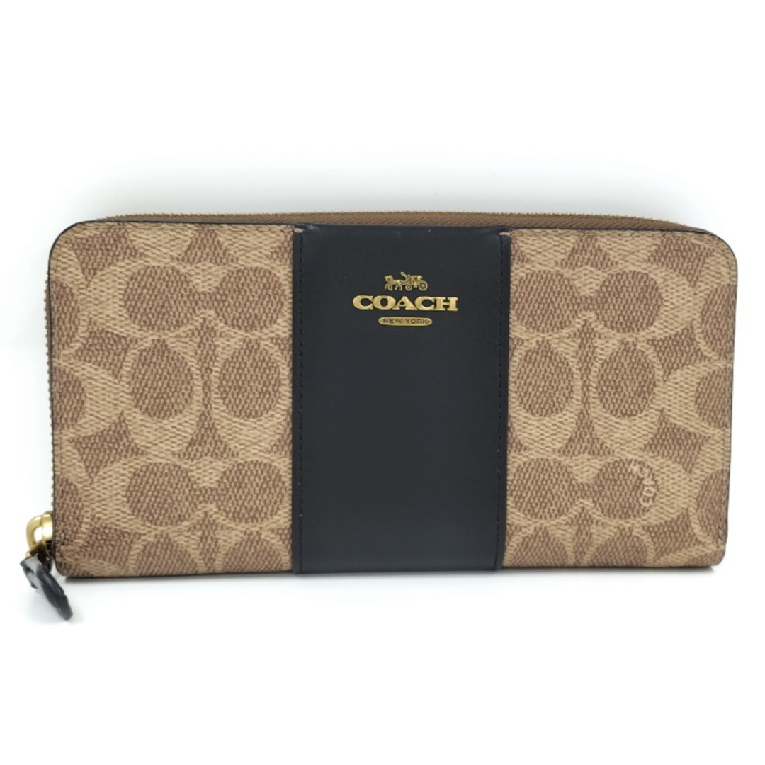 COACH - COACH ラウンドファスナー 長財布 シグネチャー PVC ブラウン