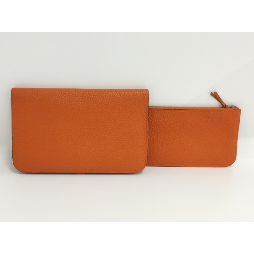 HERMES ドゴンGM 二つ折り長財布 ポーチ付き レザー オレンジ □L刻印 HERMES ドゴンGM 二つ折り長財布 ポーチ付き レザー オレンジ □L刻印