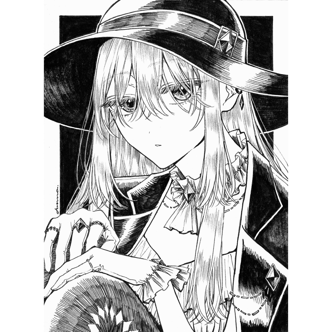 手描きイラスト オリジナル 創作 原画 モノクロ 白黒 女の子 の 手描きイラスト オリジナル 創作 原画 モノクロ 白黒 女の子 の