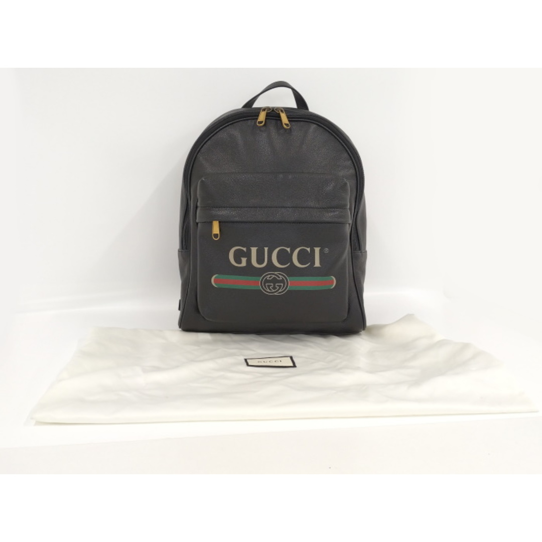 Gucci(グッチ)のGUCCI バックパック ロゴプリント シェリーライン レザー ブラック レディースのバッグ(リュック/バックパック)の商品写真