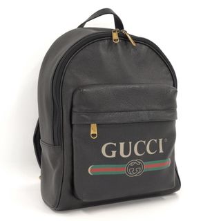 グッチ(Gucci)のGUCCI バックパック ロゴプリント シェリーライン レザー ブラック(リュック/バックパック)