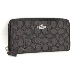 コーチ(COACH)のCOACH ラウンドファスナー長財布 シグネチャー キャンバス グレー(財布)