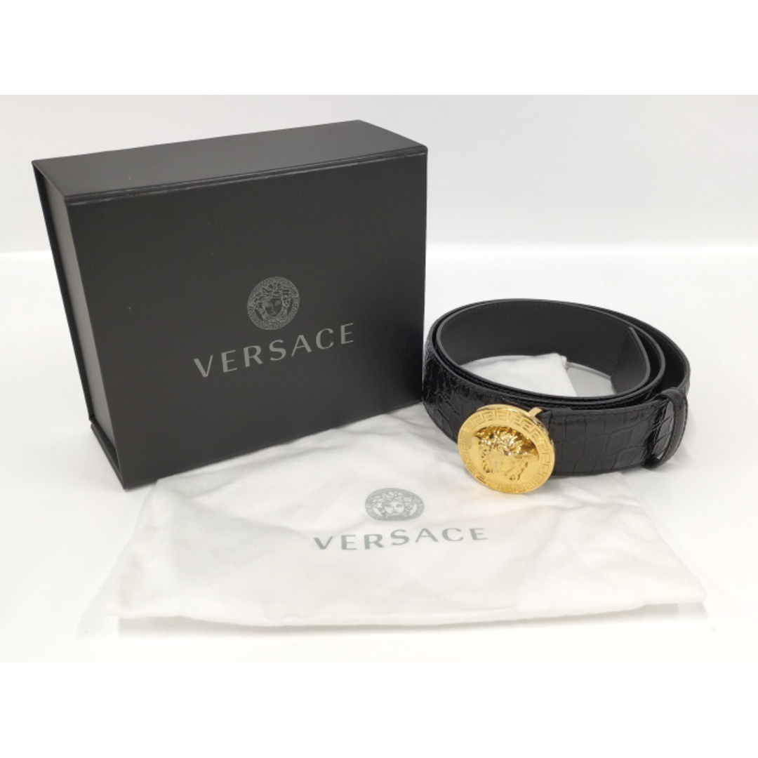 VERSACE レザーベルト メデューサ パテントレザー ブラック ゴールド ...