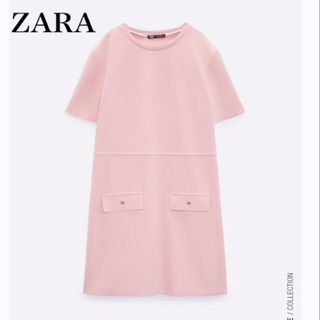 ザラ(ZARA)の【極美品】ZARA　フェイクスェード　ワンピース　金ボタン　上品　ピンク(ひざ丈ワンピース)