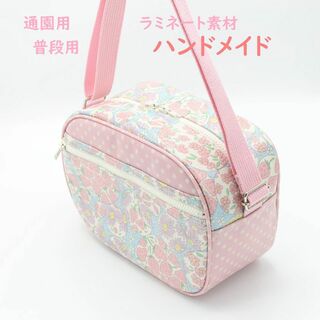 【2品】S20. 北欧グレー花柄/桜ピンク水玉＆S同柄/紫水玉　通園バッグ