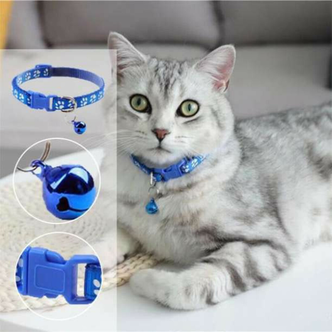 ☆ライトブルー☆　鈴付き 首輪　肉球柄　長さ調節可能　猫　小型犬　かわいい その他のペット用品(猫)の商品写真